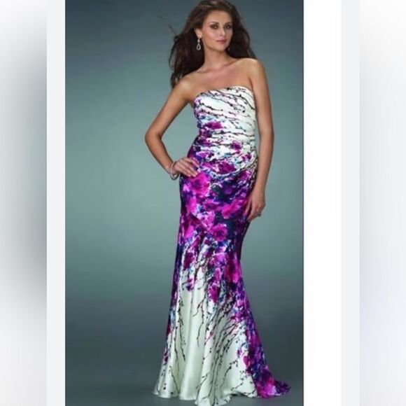 Cache Brand Strapless Satin Floral Mermaid Gown Size 2 - Picture 2 of 16